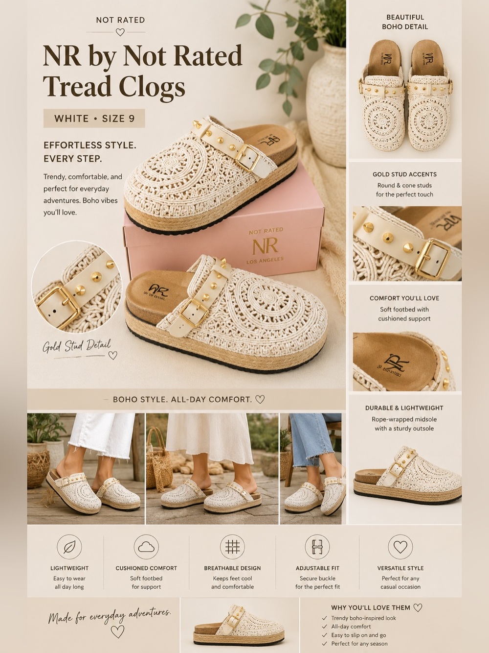 NR by Not Rated Tread Clogs in White Size 9
